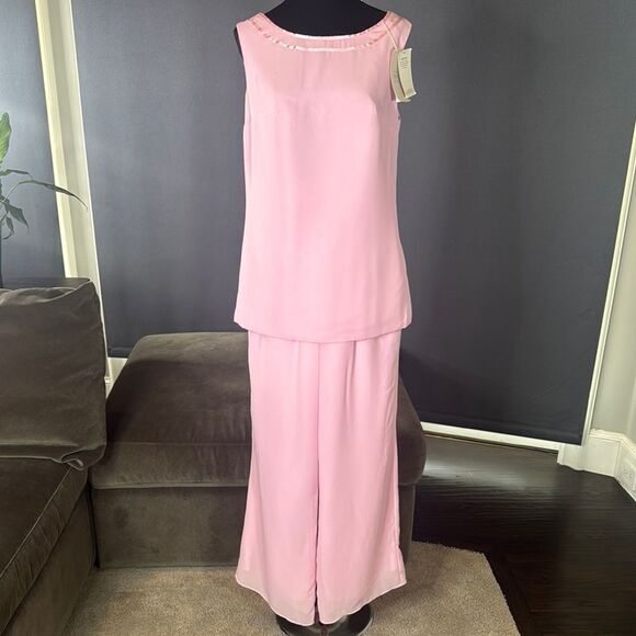 Women’s Pink Chiffon 3 Piece Formal Mother of the Bride Pants Suit Size 8 NEW - Picture 7 of 15